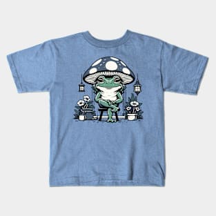 Solitary Frog Embraces the Gentle Rainfall Kids T-Shirt